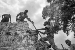 Photo of the boys climbing the walls of Fort Cap Rouge